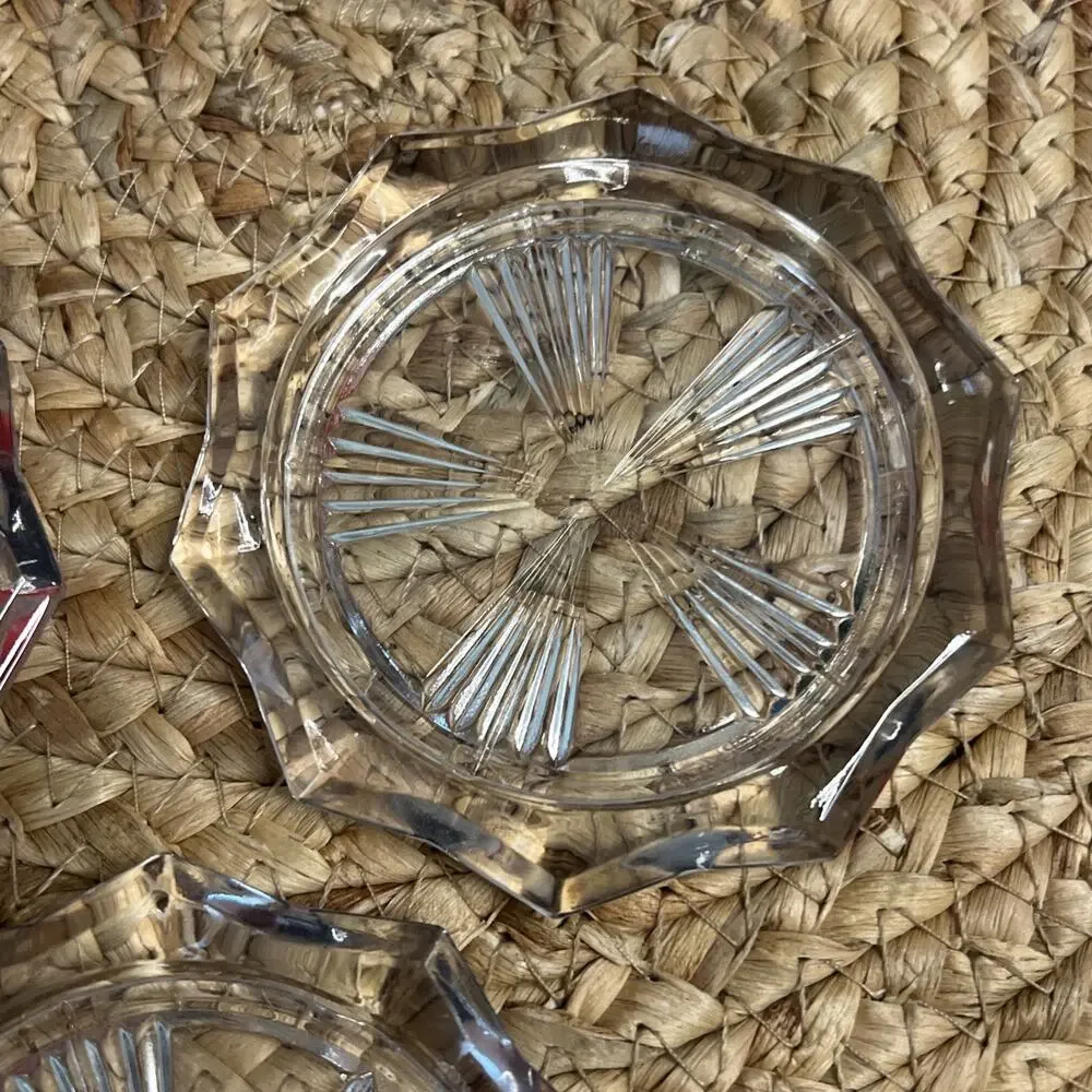 Vintage Set of 6 Glass Coasters Reins France Sunburst Decagon Pattern Art Deco